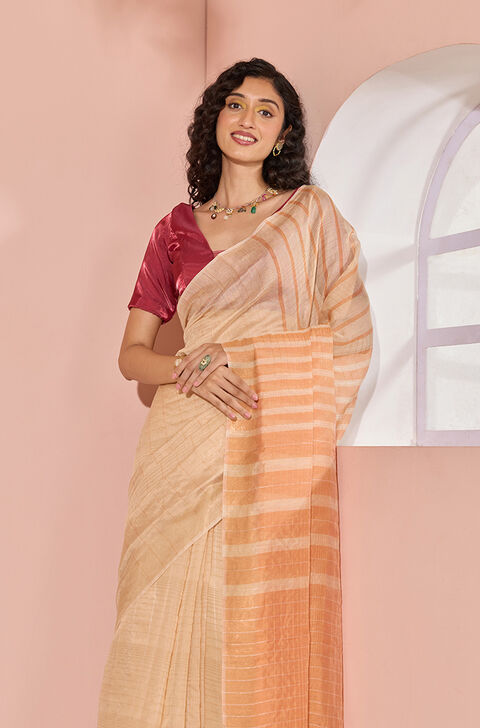Light Orange Woven Silk Viscose Bhagalpur Saree