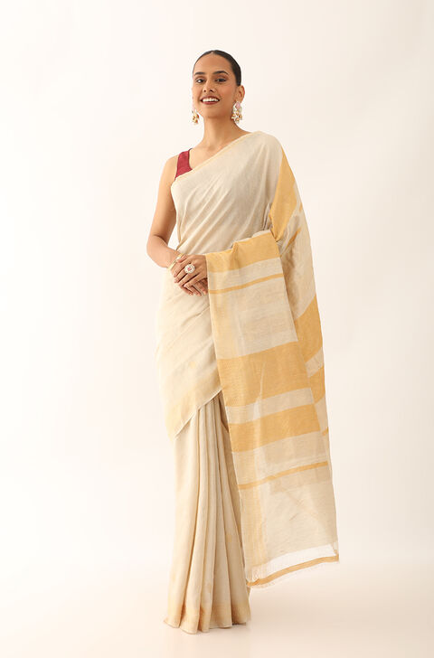 Beige Chattisgarh Pure Tussar Silk Woven Saree
