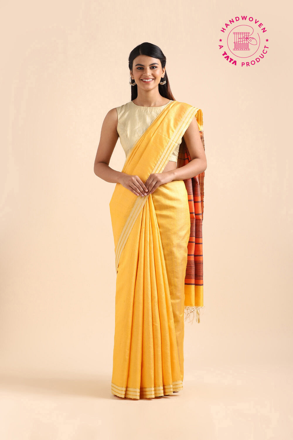 Yellow Pure Tussar Silk Bhagalpuri Saree image number null