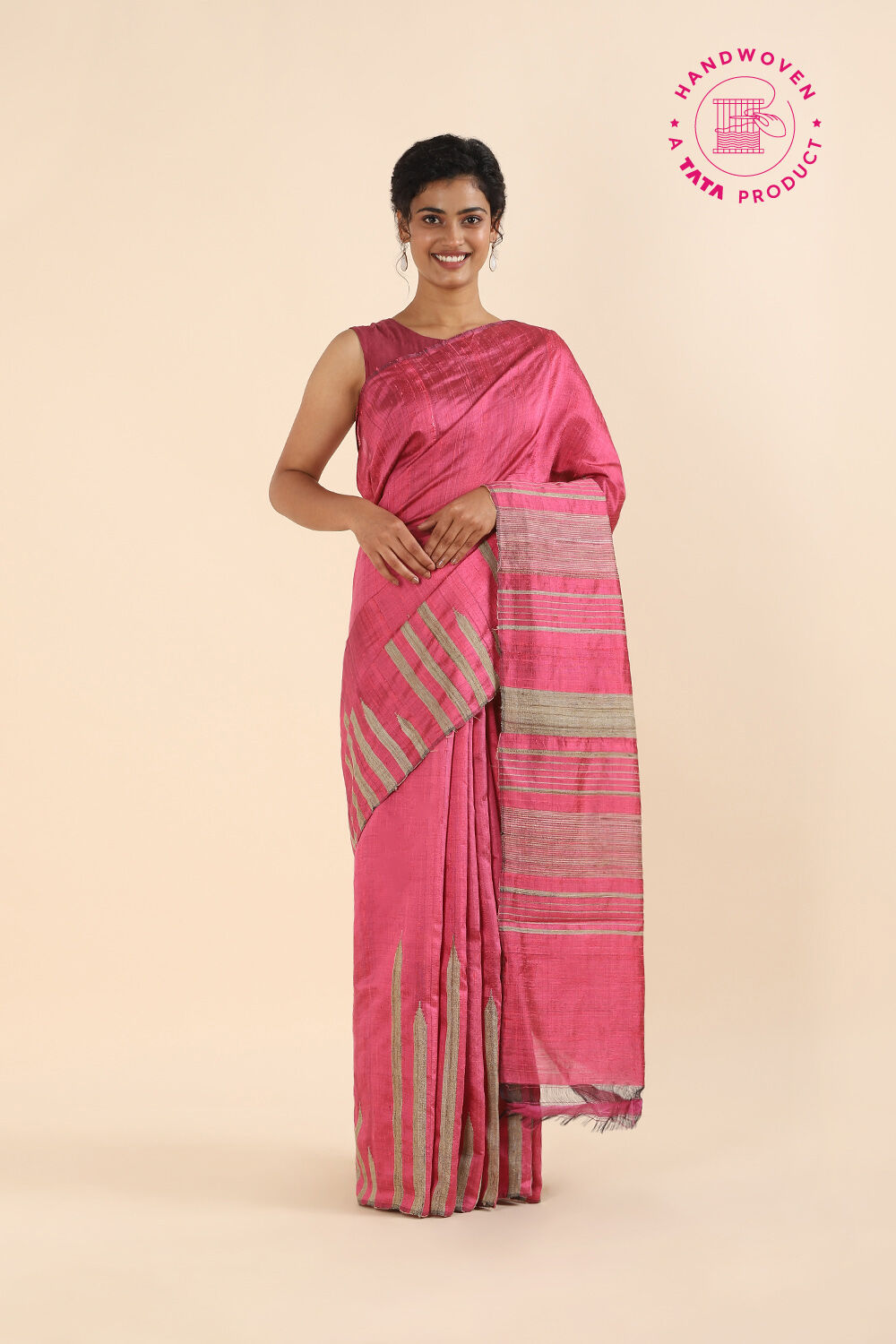 Dark Pink Pure Silk Woven Saree image number null