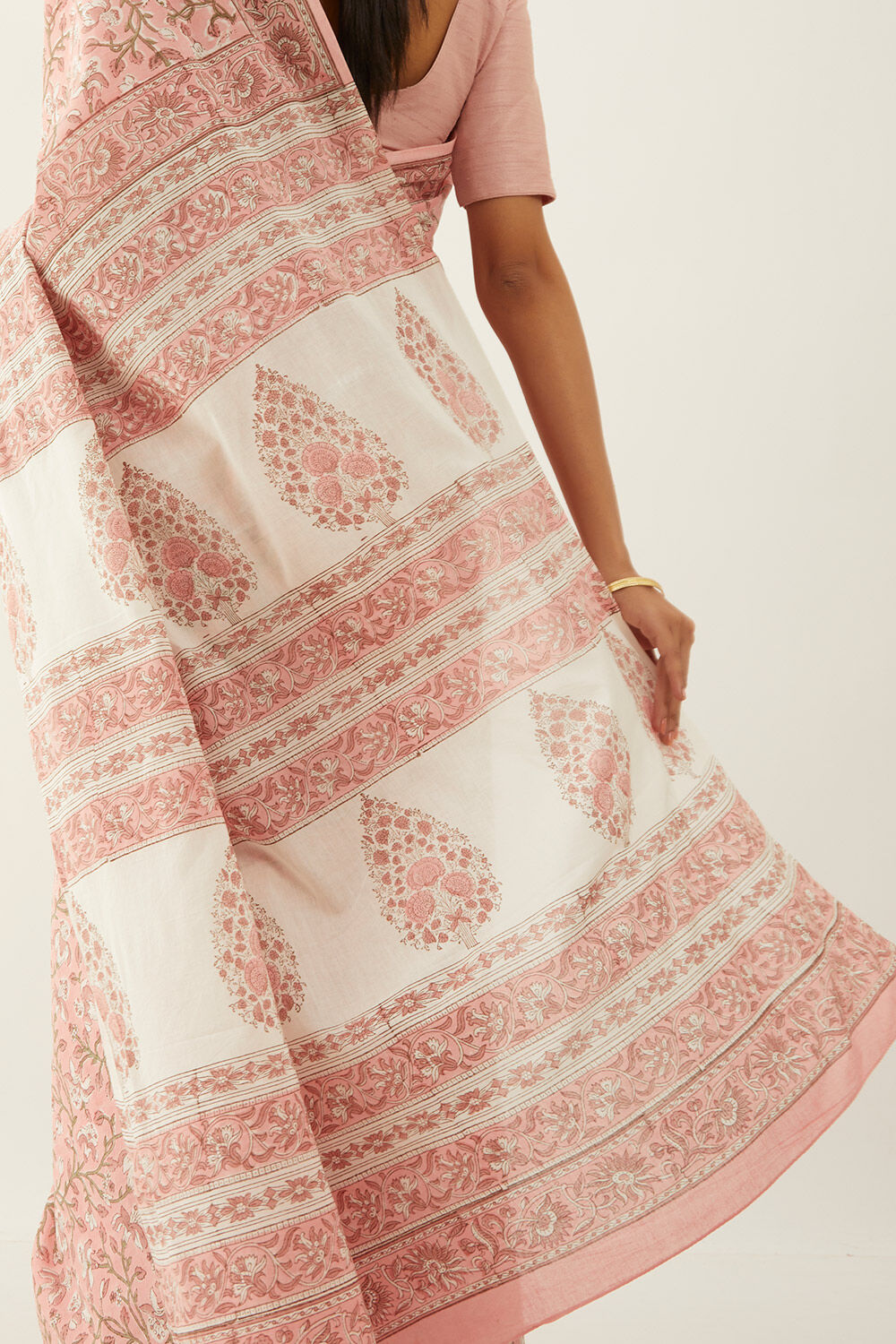 Pink Pure Cotton Block Print Saree image number null