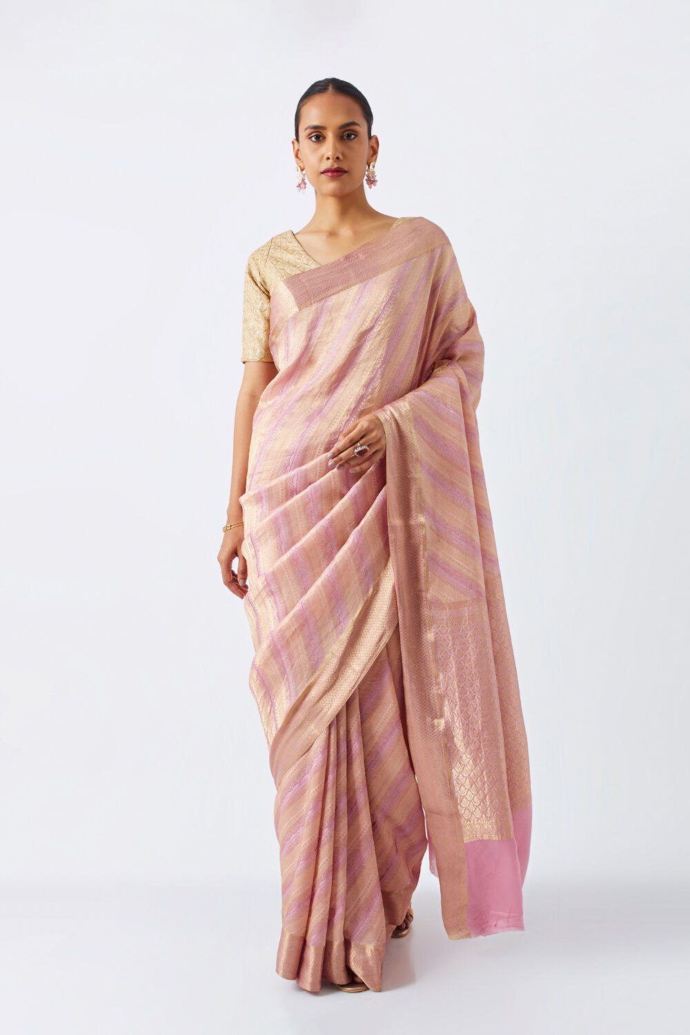 Light Pink Pure Crepe Woven Saree image number null