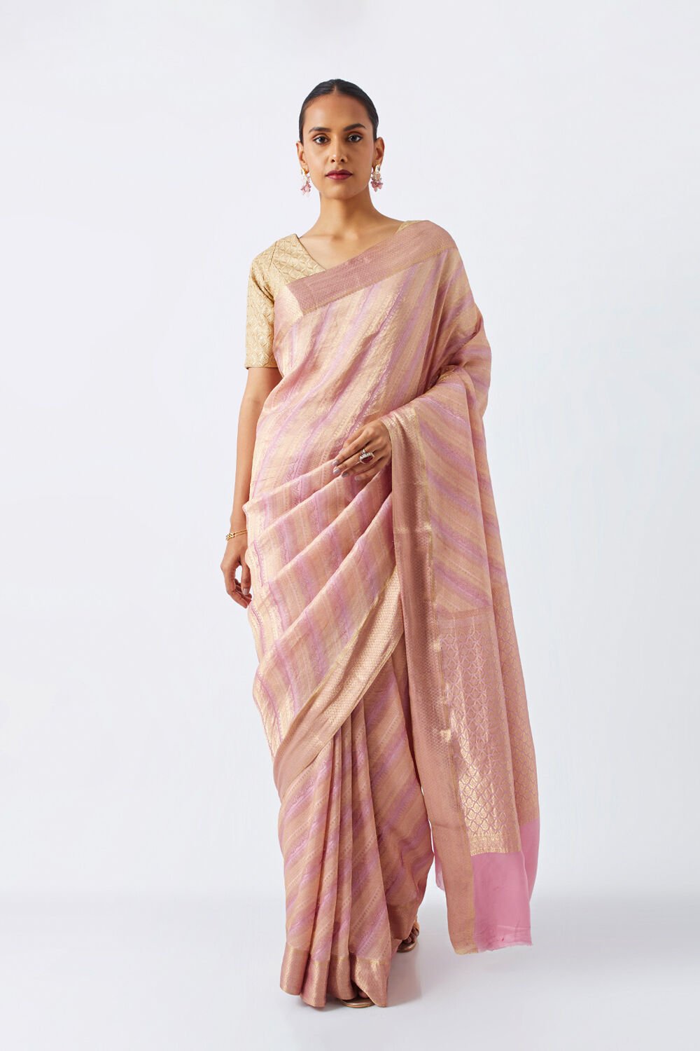 Light Pink Pure Crepe Woven Saree image number null
