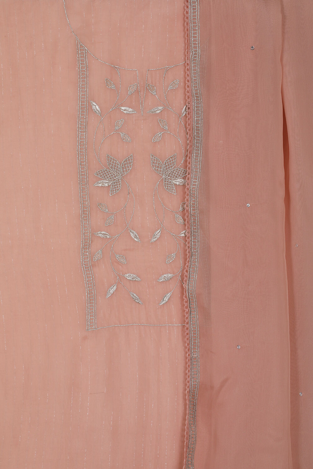 Light Pink Pure Silk Organza Embroidery Unstitched Suit Set image number null