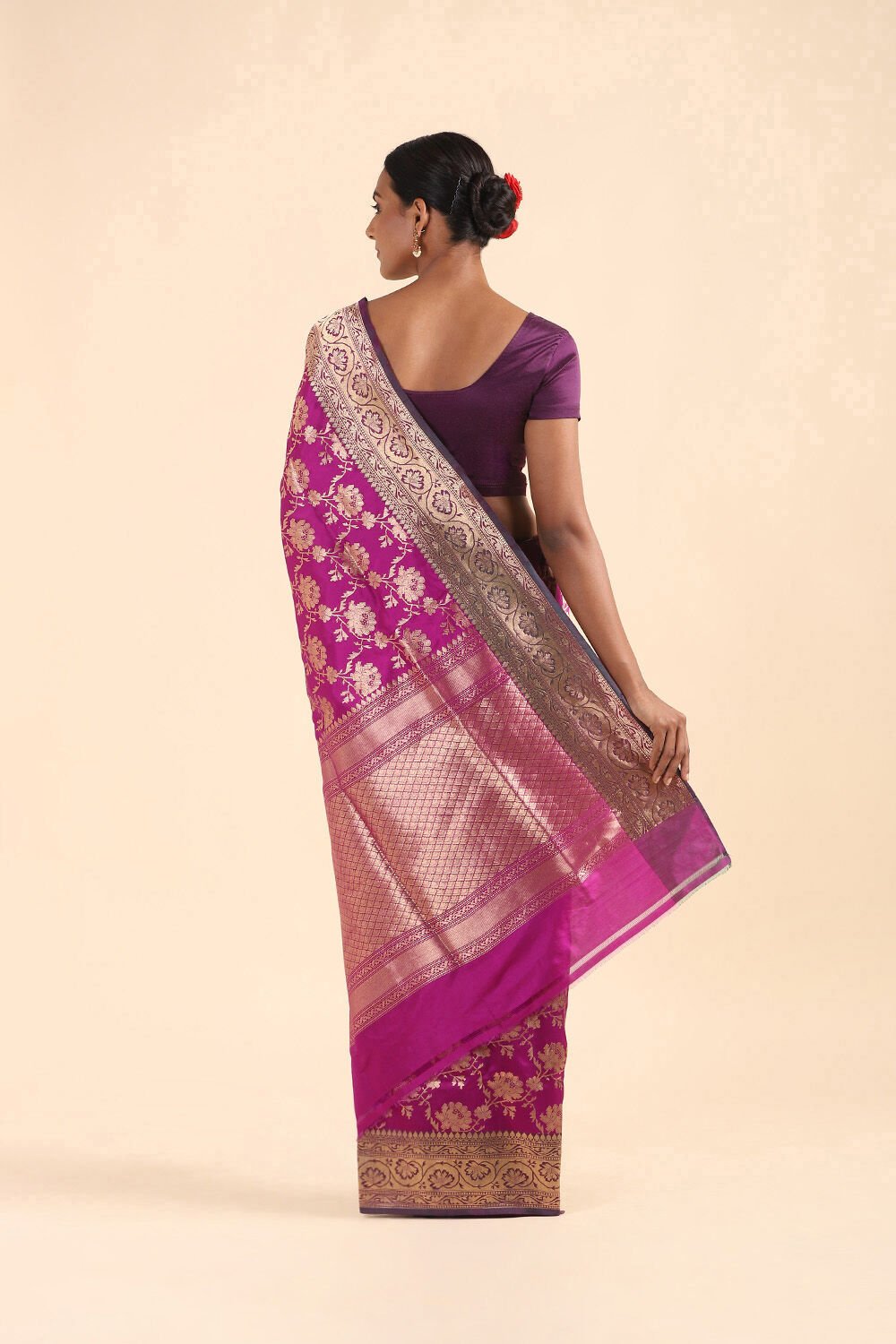 Dark Pink Pure Silk Banarasi Saree image number null