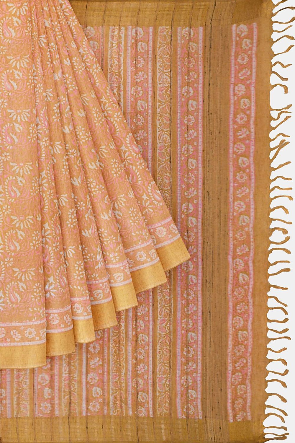 Orange Pure Linen Printed Saree image number null
