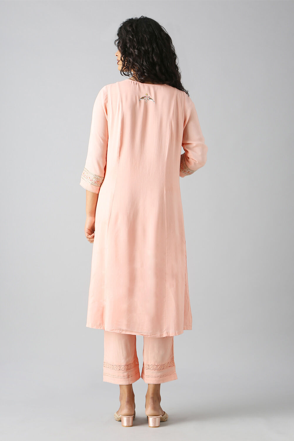 Light Pink Embroidered Viscose Kurta Set image number null