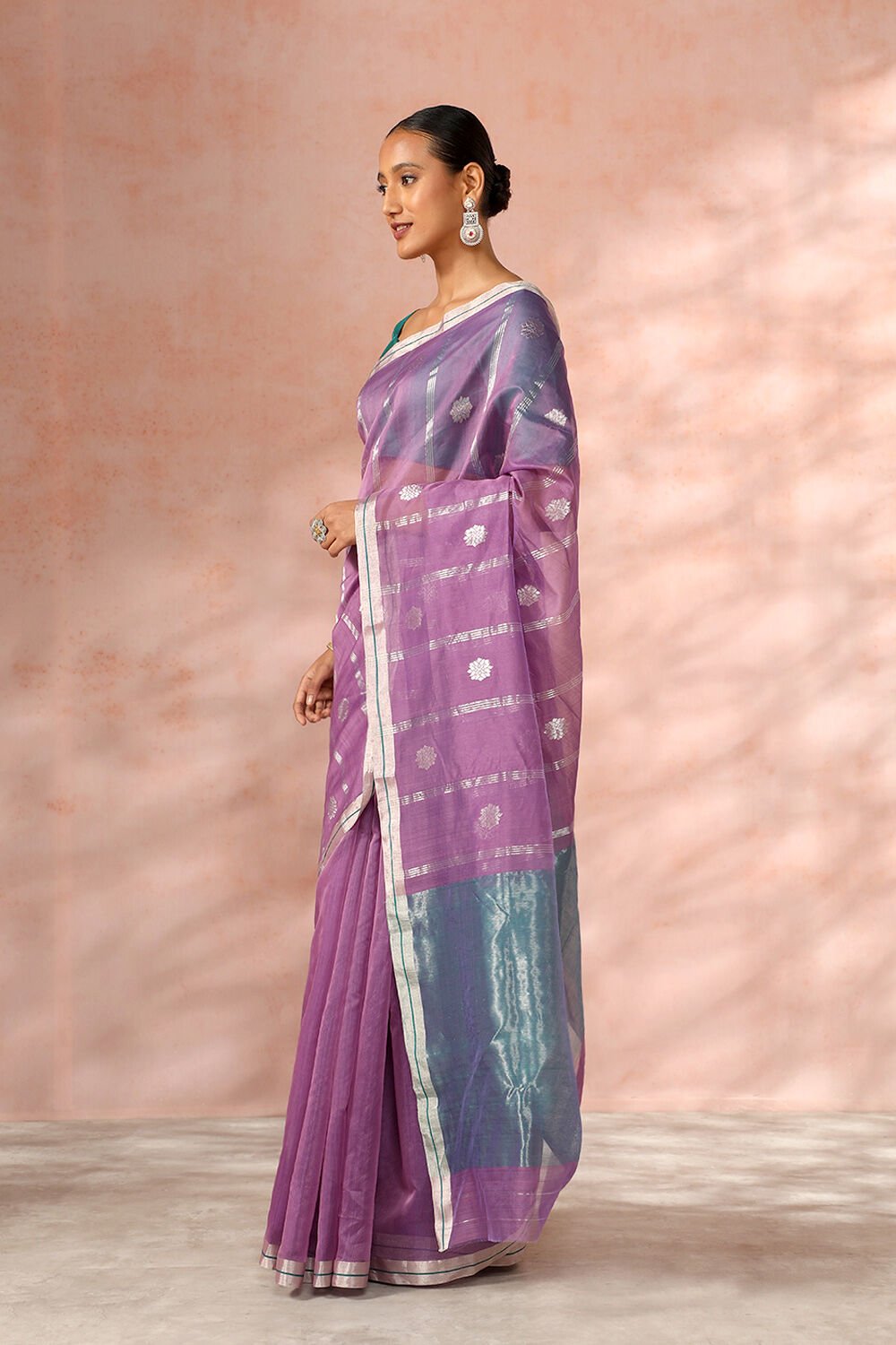 Purple Chanderi Pure Silk Cotton Woven Saree image number null