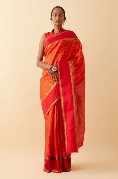 Orange Pure Silk Kanjivaram Saree