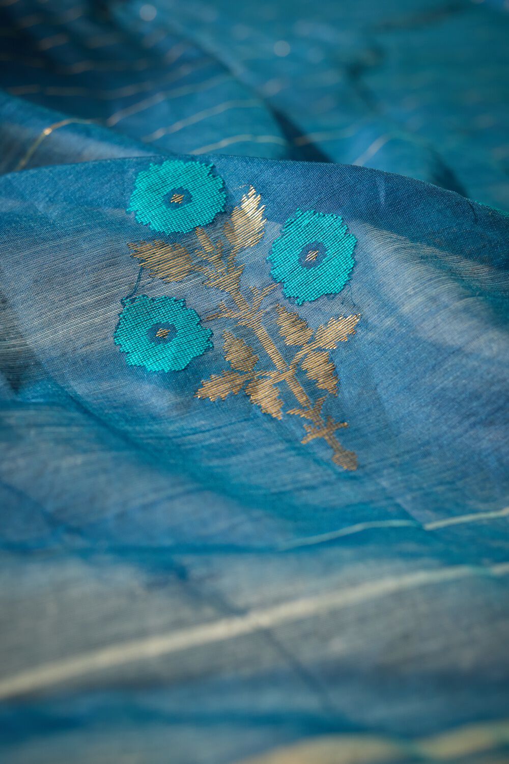 Dark Blue Woven Pure Silk Cotton Chanderi Saree image number null
