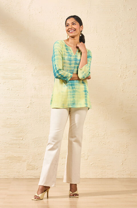Light Green Pure Cotton Tie and Dye Short Top