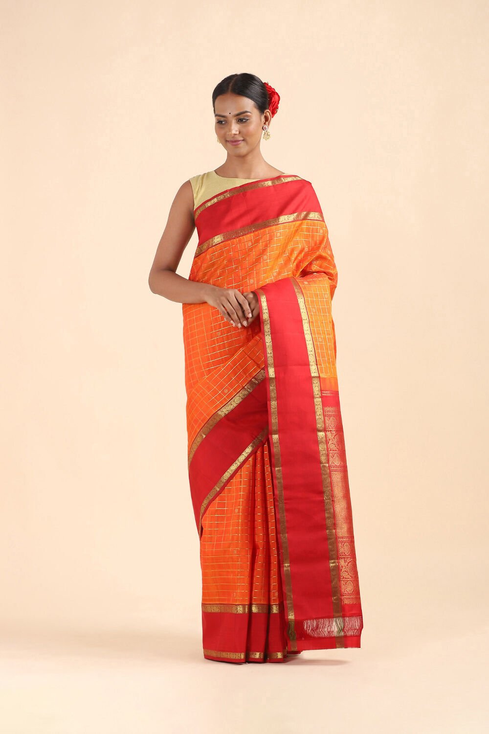 Orange Pure Silk Kanjivaram Saree image number null