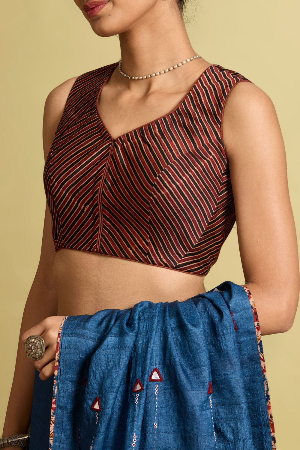 Dark Red Pure Silk Cotton Ajrakh Blouse image number null