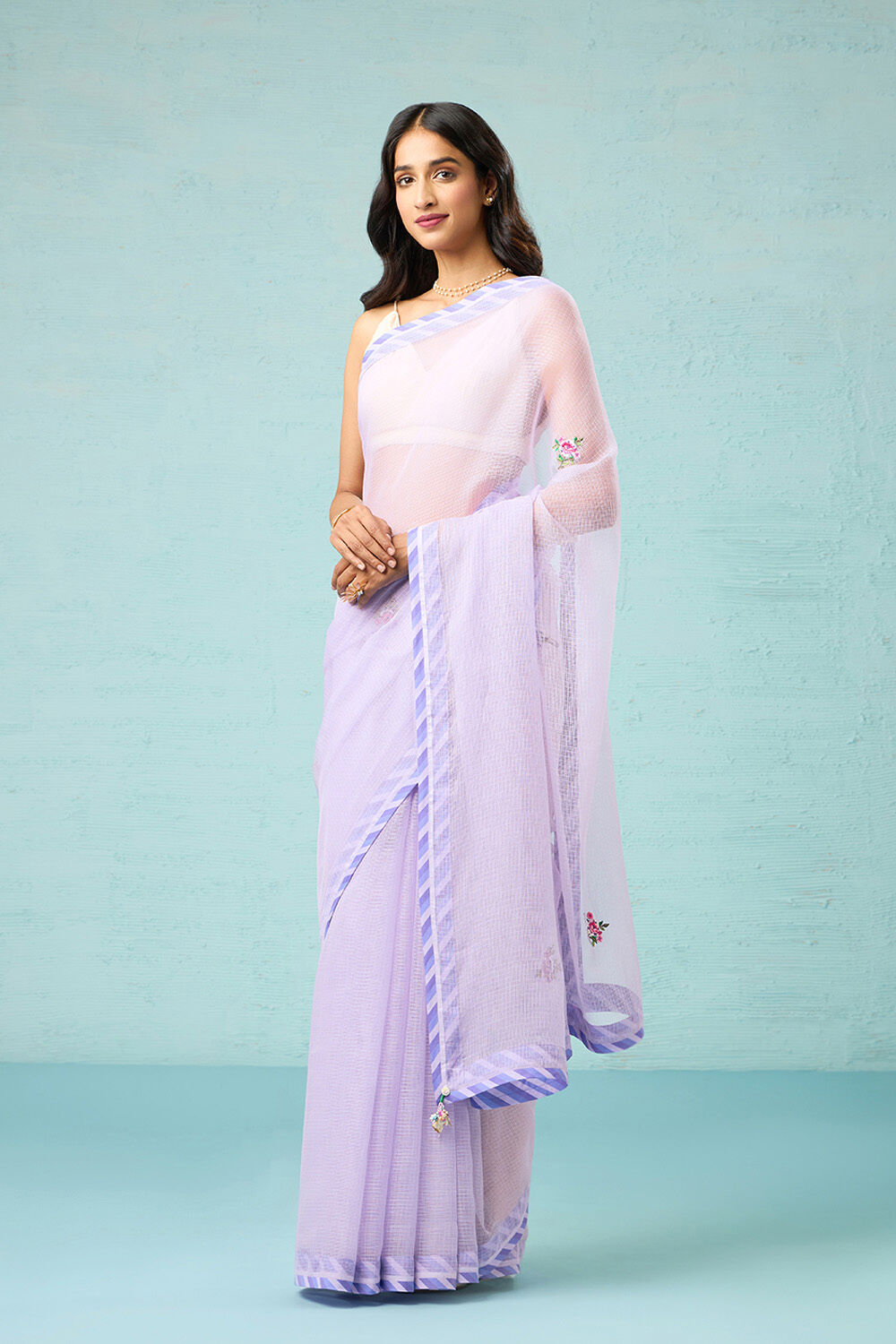 Violet Pure Kota Embroidered Saree image number null