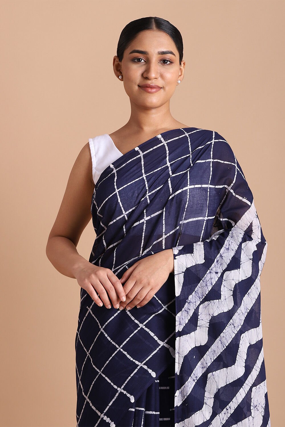 Dark Pure Blue Cotton Batik Saree image number null