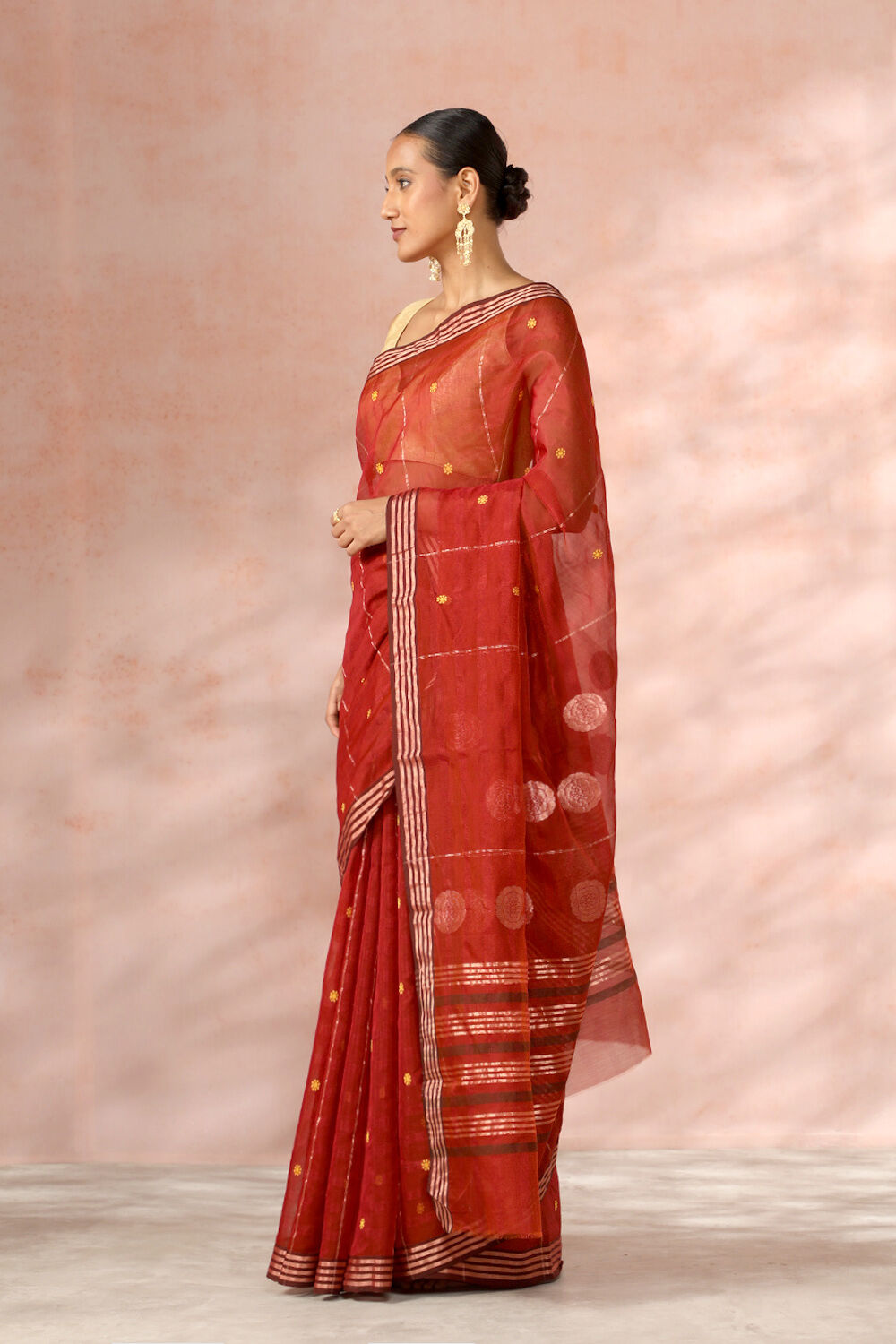 Red Chanderi Pure Silk Cotton Woven Saree image number null