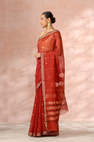 Red Chanderi Pure Silk Cotton Woven Saree thumbnail image number null