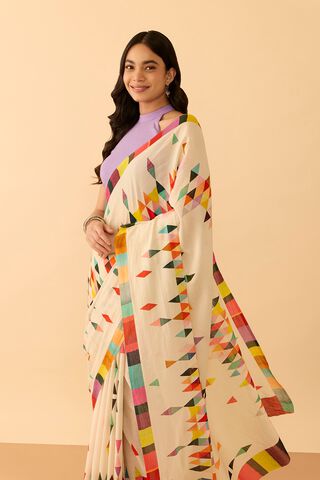 Off White Printed Pure Cotton Saree