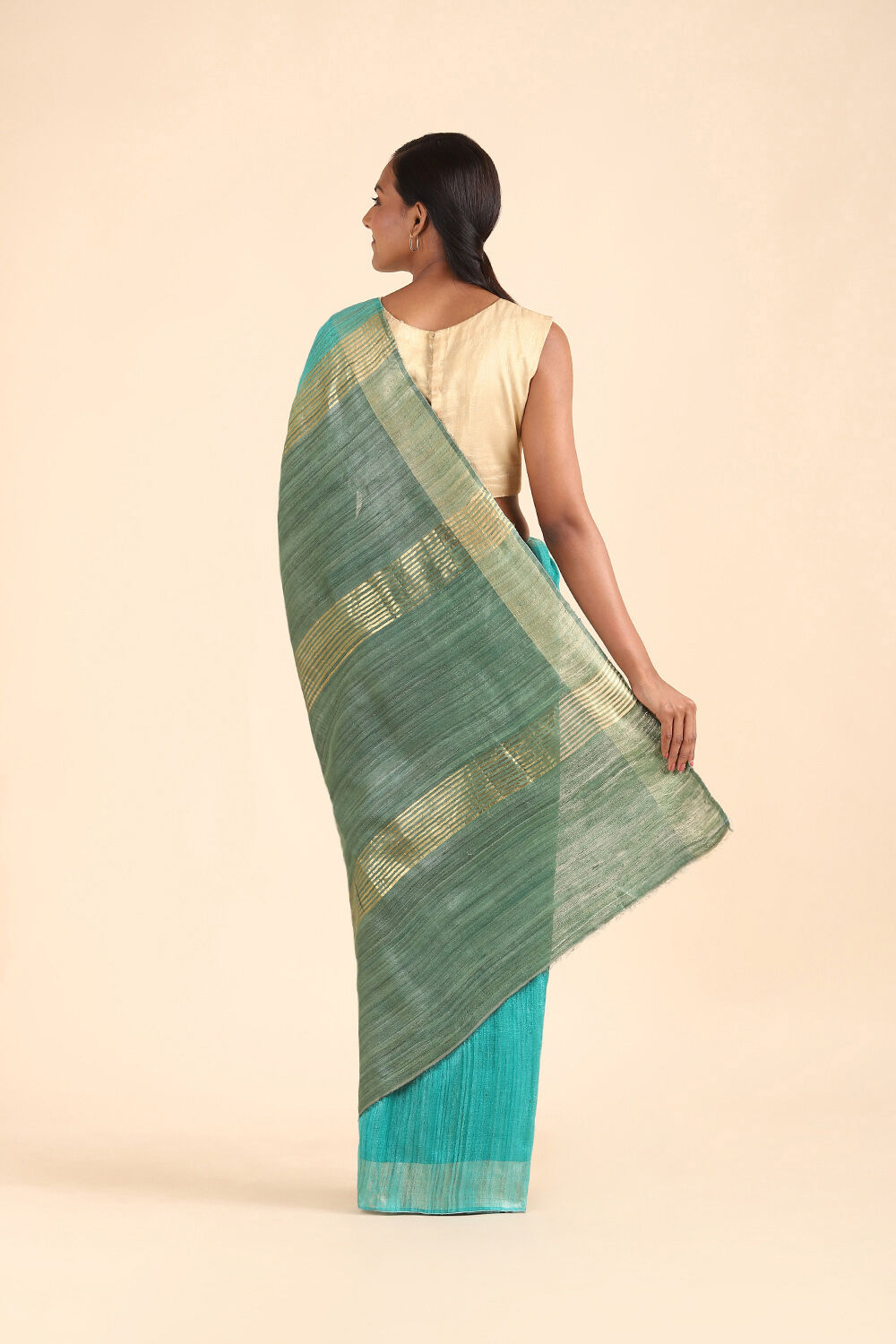 Light Green Pure Tussar Silk Tie and Dye Saree image number null