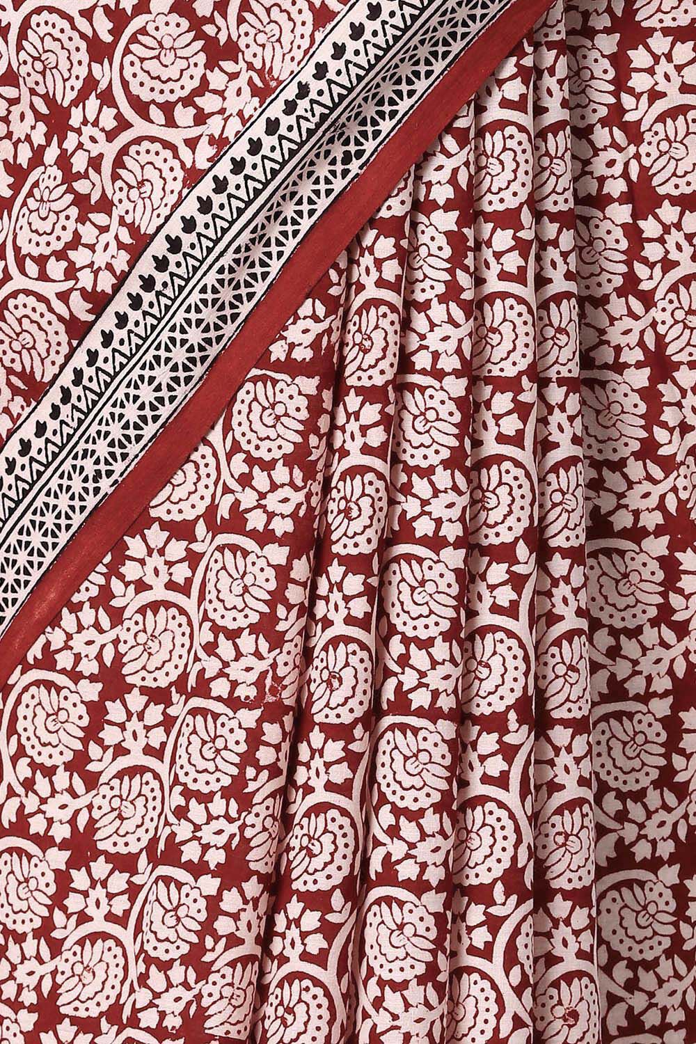 Red Pure Cotton Bagh Printed Saree image number null