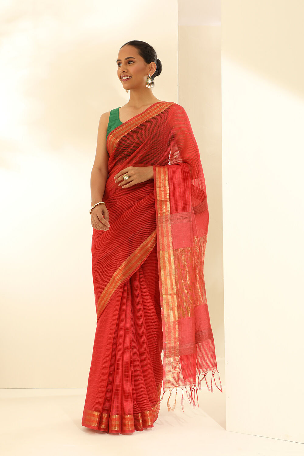 Light Red Pure Tussar Silk Woven Bhagalpuri Saree image number null