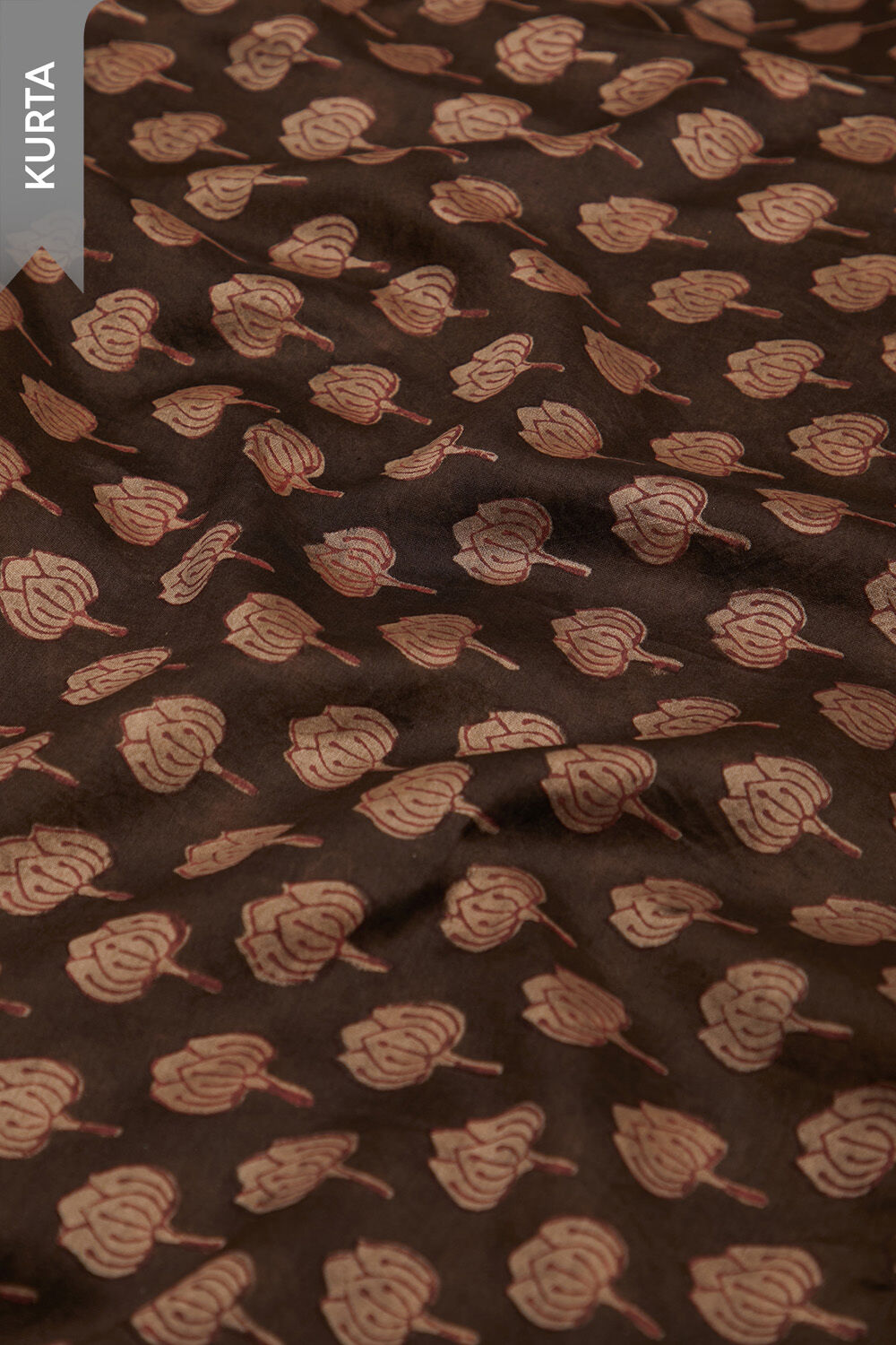Brown Block Printed Pure Silk Cotton Unstitched Suit Set image number null