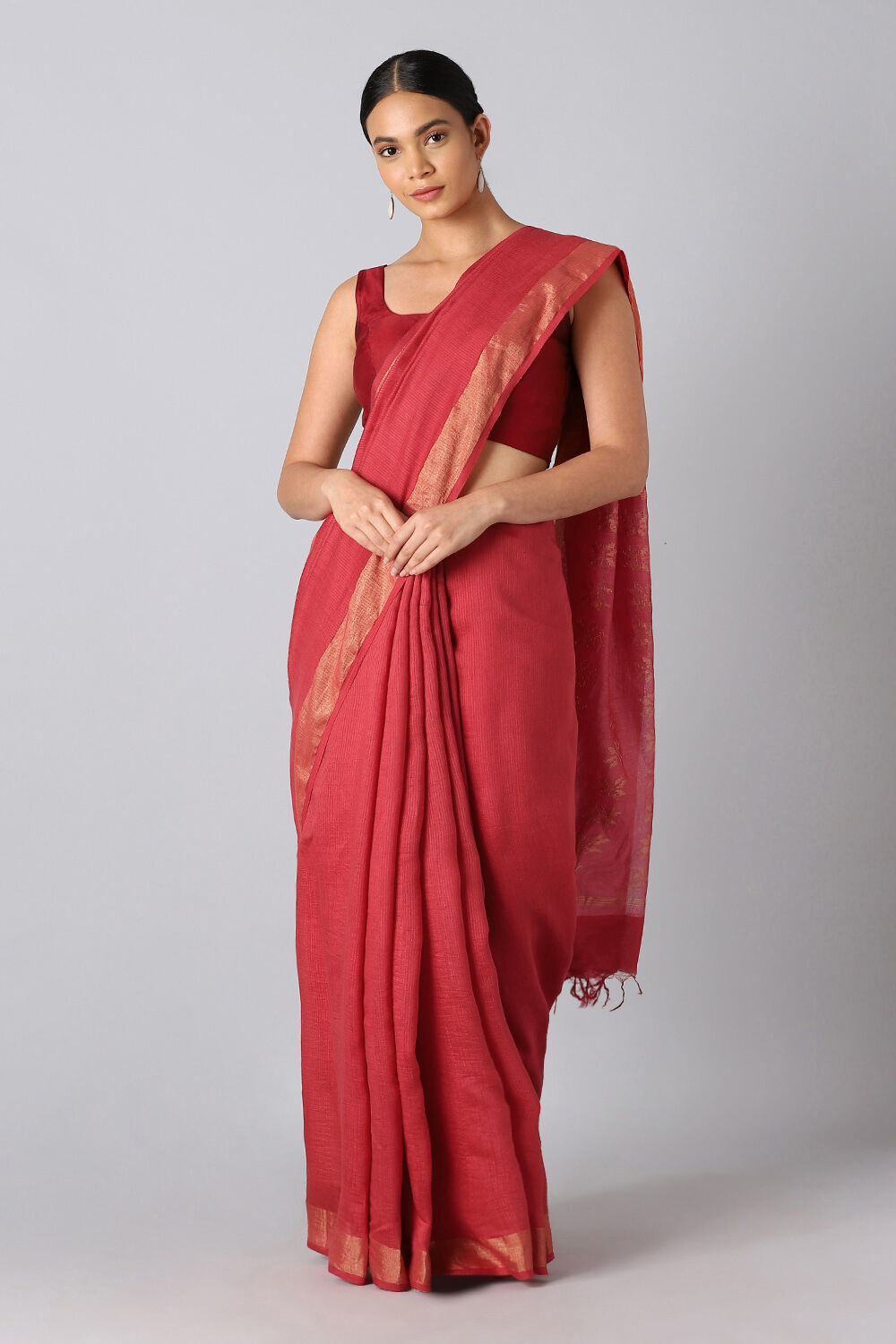 Red Pure Silk Tussar Bhagalpuri Saree image number null