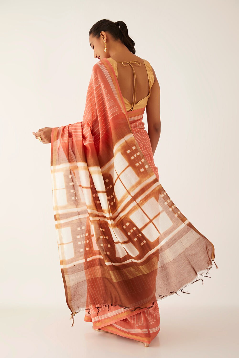 Orange Pure Silk Cotton Shibori Saree image number null