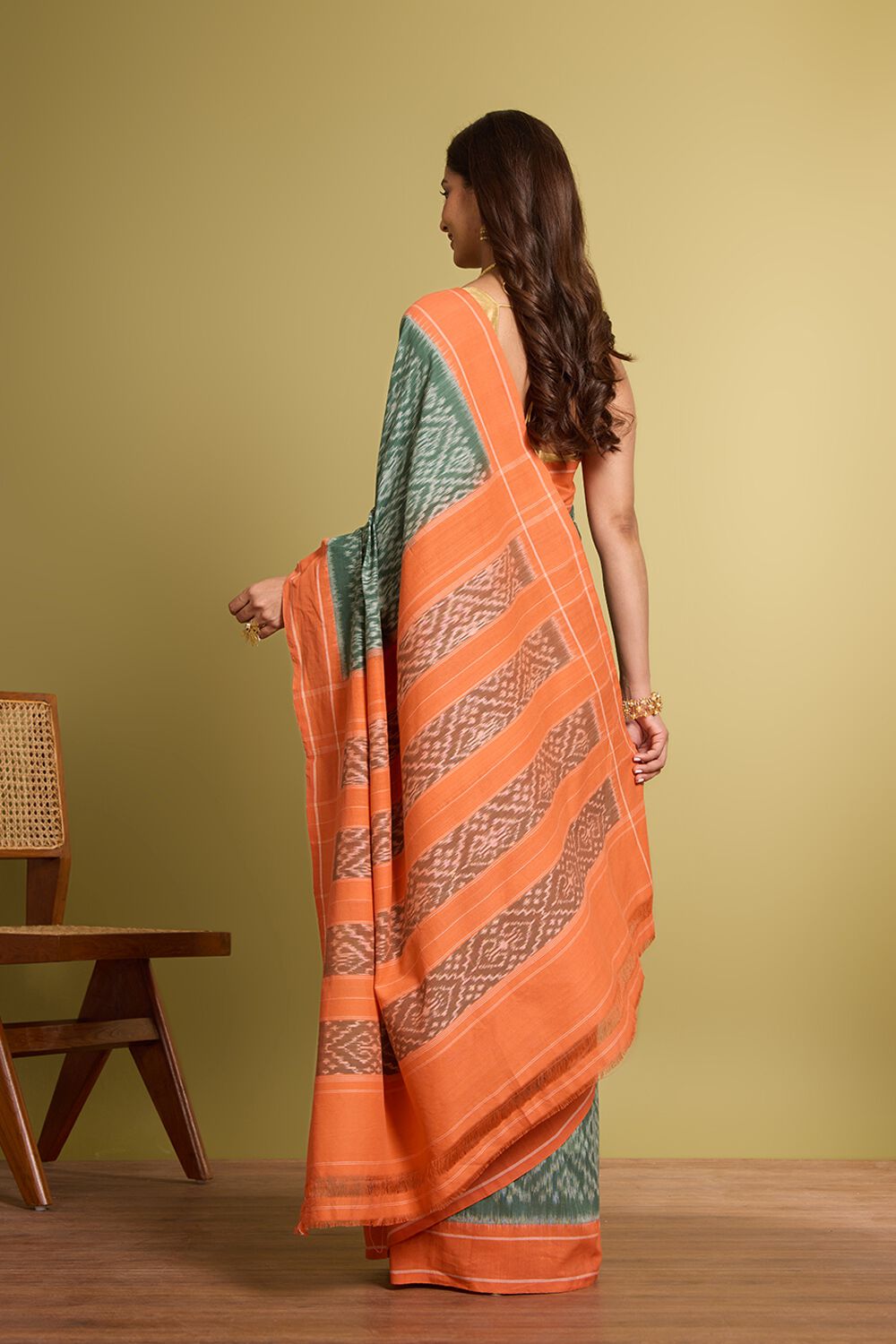 Dark Green Pure Cotton Ikat Saree image number null