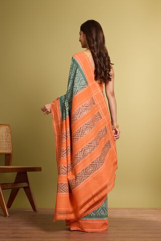 Dark Green Pure Cotton Ikat Saree thumbnail image number null
