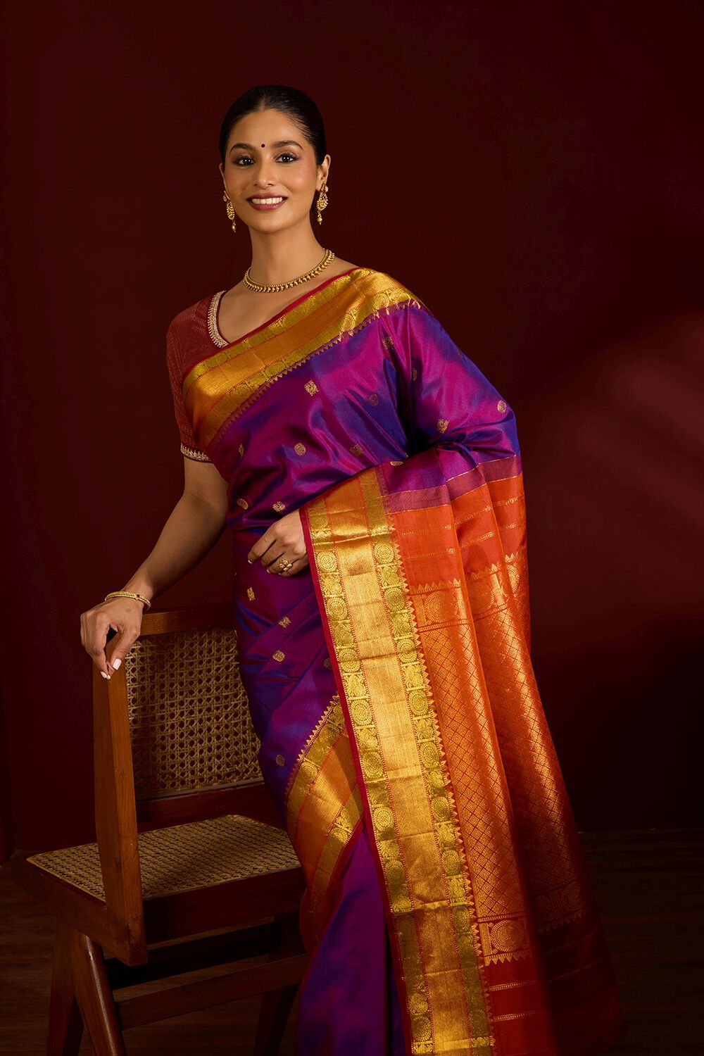 Purple Tone Kanjivaram Silk Readymade/Easy Saree
