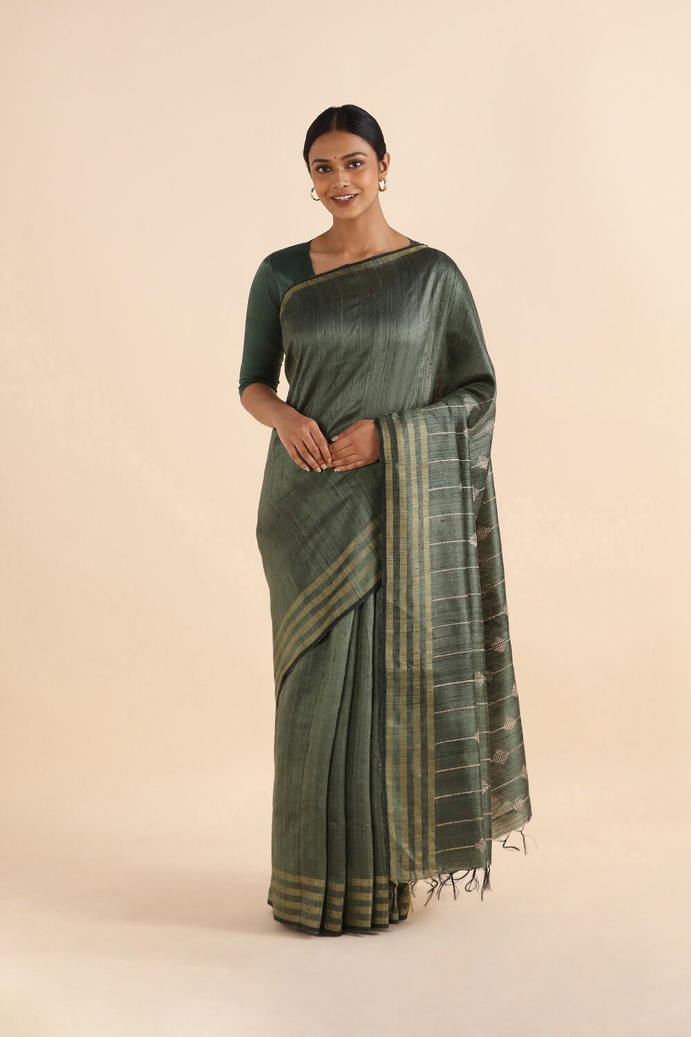 Green Pure Tussar Silk Bhagalpuri Saree image number null