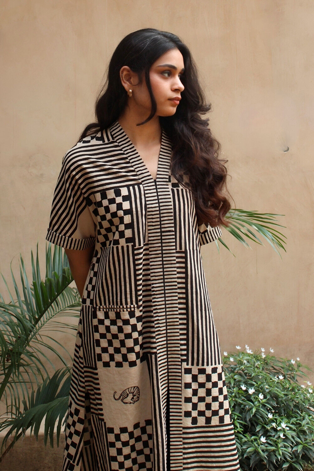 Bagru Natural Black Kairi Angrakha Hand Block Printed Cotton Blouse