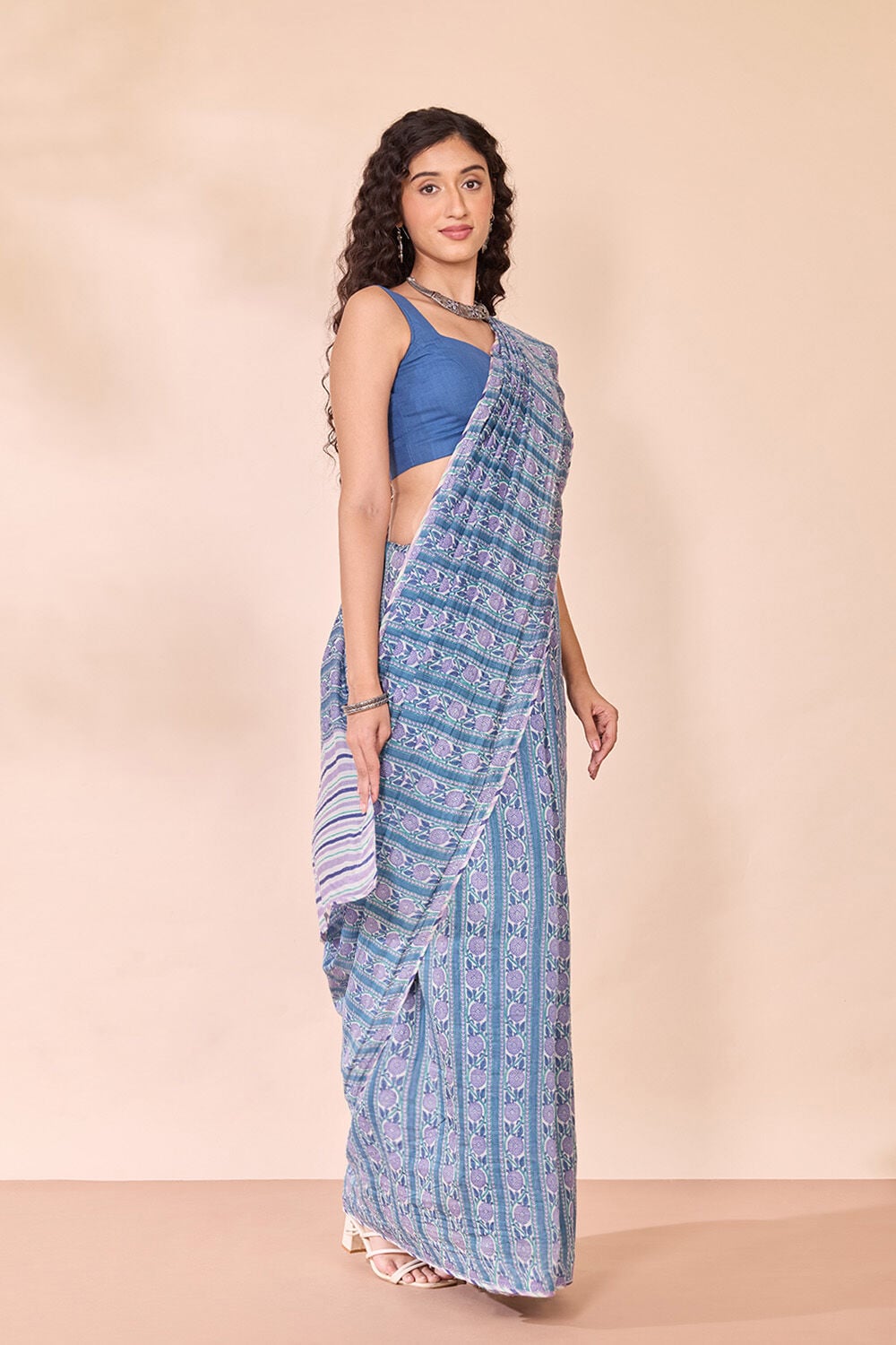Blue Rajasthan Screen Printed Pure Silk Cotton Saree image number null