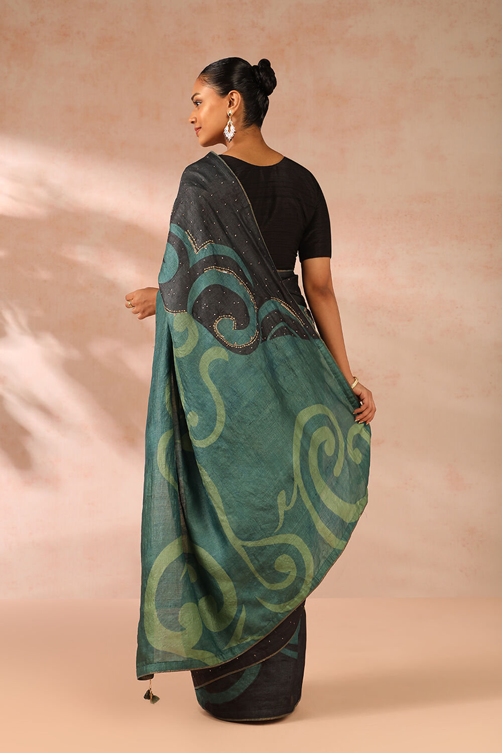 Green Pure Tussar Silk Hand Painted Saree image number null