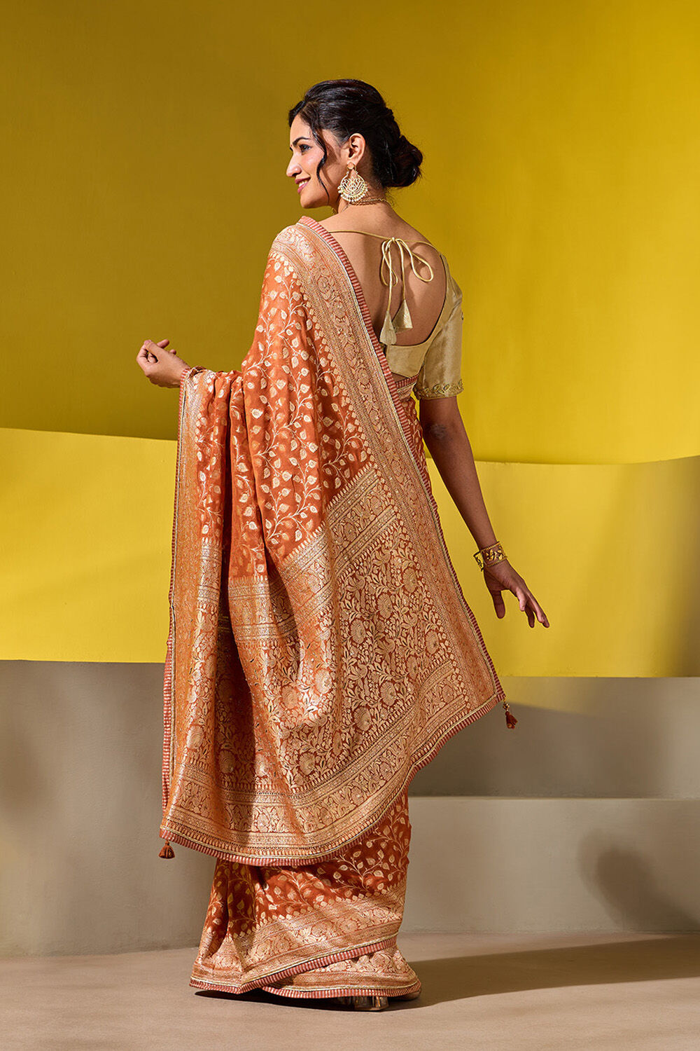 Orange Embroidered Pure Silk Georgette Saree image number null