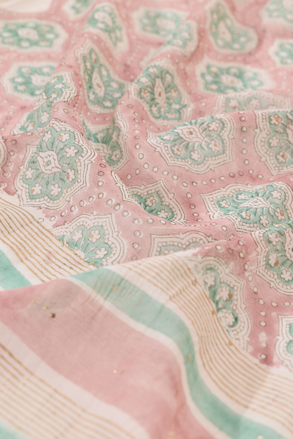 Light Pink Rajasthan Pure Silk Cotton Printed Mukaish Saree image number null
