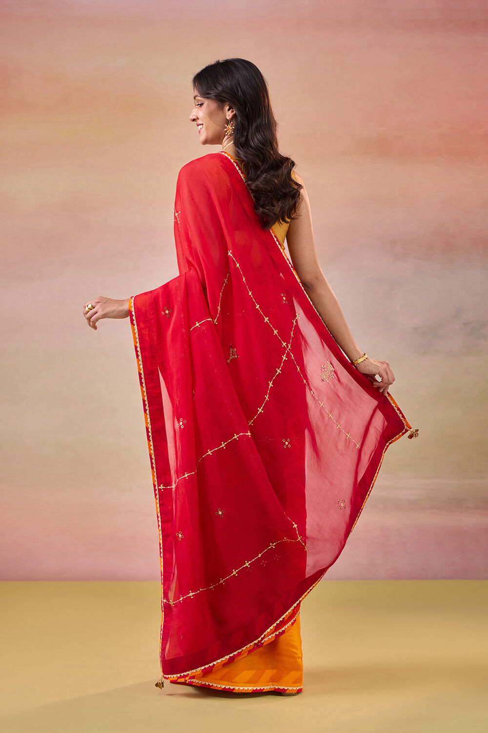 Orange Viscose Organza Embroidered Saree image number null