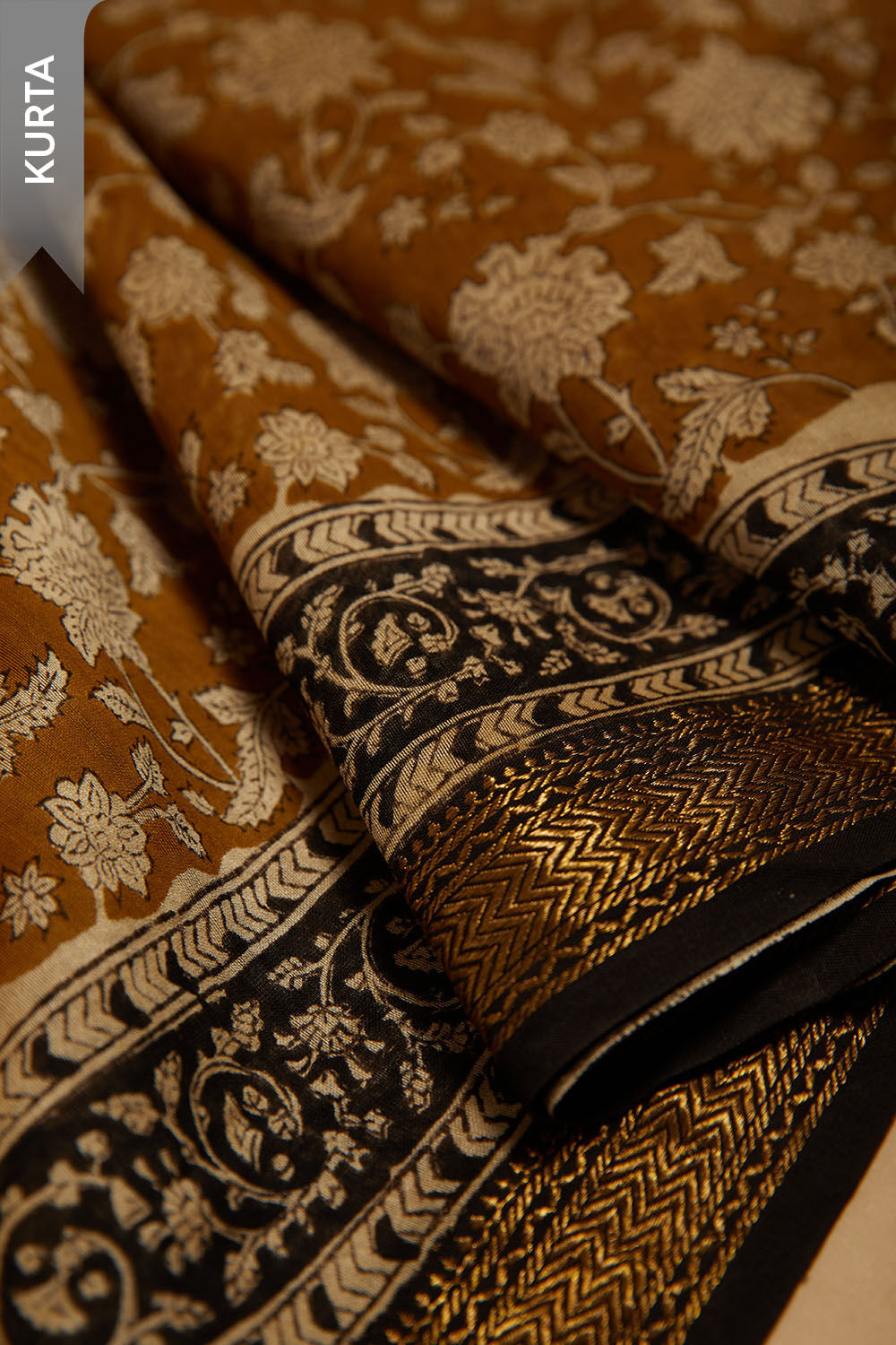 Yellow Bagru Block Printed Pure Silk Cotton Unstitched Suit Set image number null