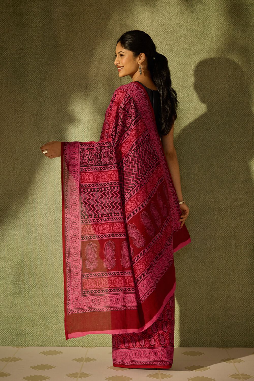 Pink Bagh Block Printed Pure Cotton Saree image number null