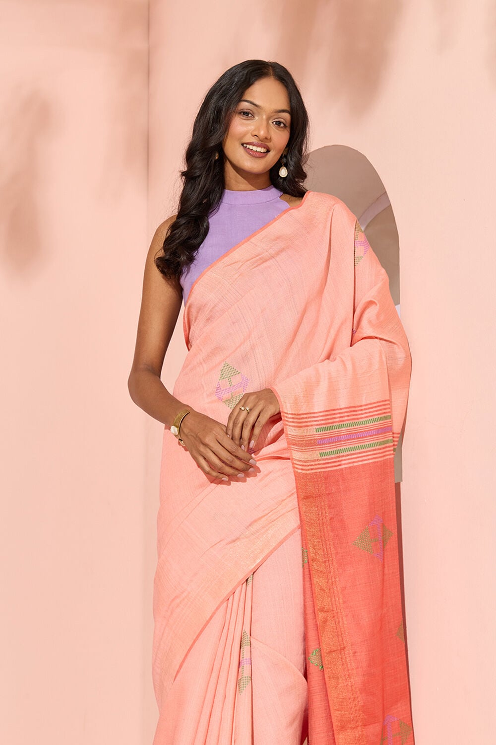 Light Pink Woven Silk Viscose Bhagalpur Saree image number null