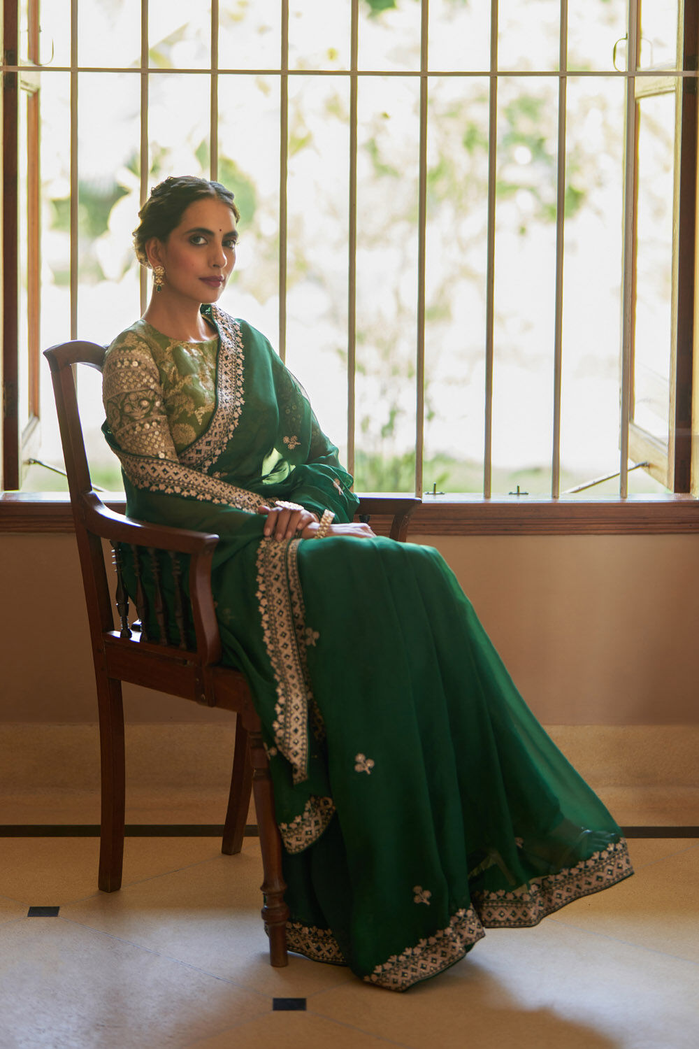 Green Viscose Organza Embroidery Saree image number null