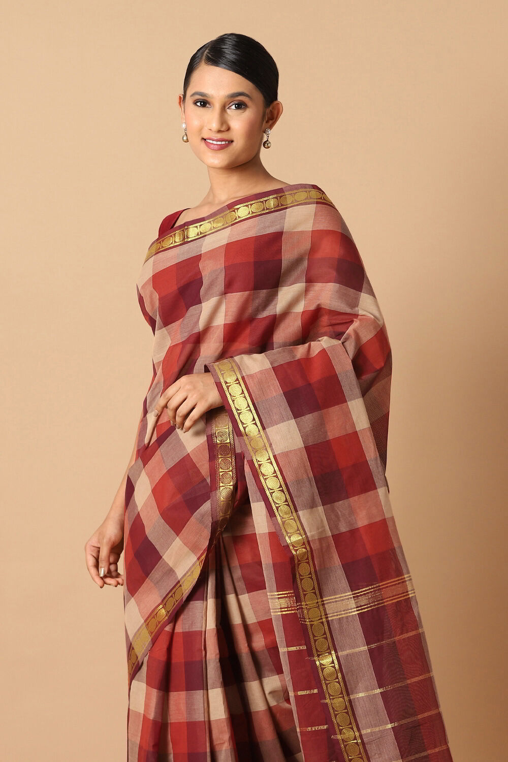 Red Pure Cotton Chettinad Saree image number null