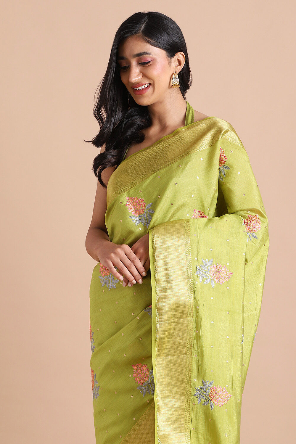 Green Pure Embroidered Saree image number null