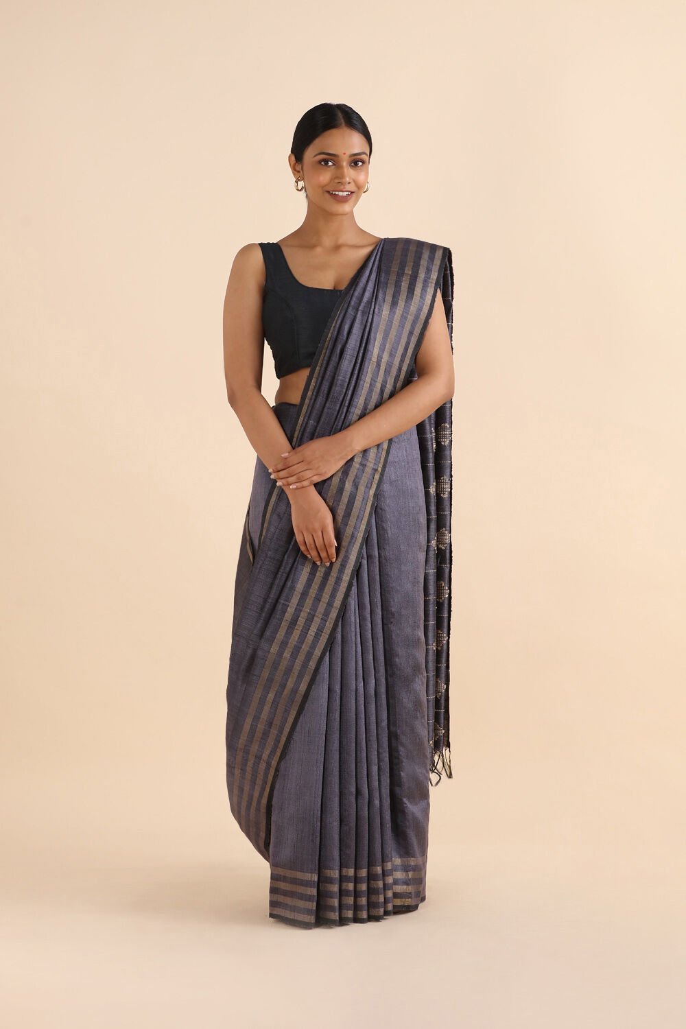 Grey Pure Tussar Silk Bhagalpuri Saree image number null