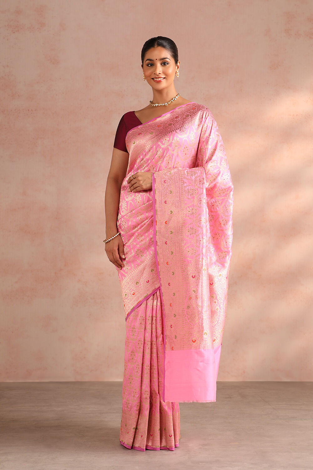 Pink Pure Silk Woven Banarasi Saree image number null