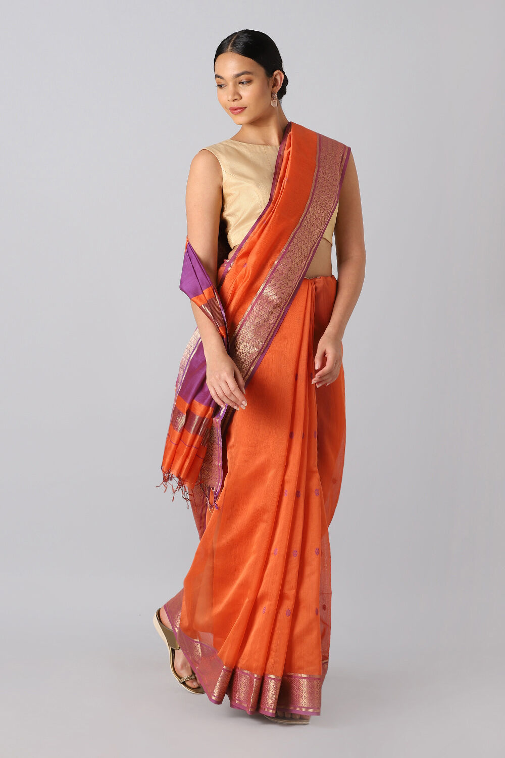 Orange Pure Silk Cotton Maheswari Saree image number null