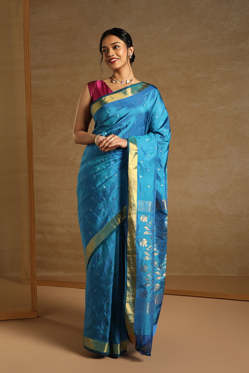Blue Pure Silk Uppada Jamdani Saree image number null