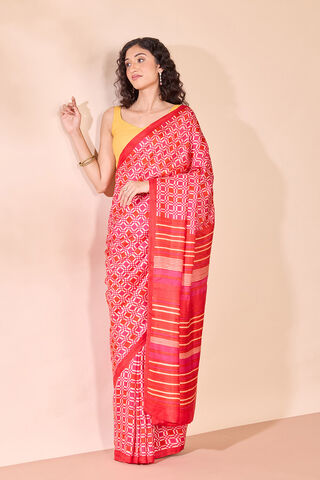 Pink Pure Silk Block Printed Bengal Saree image number