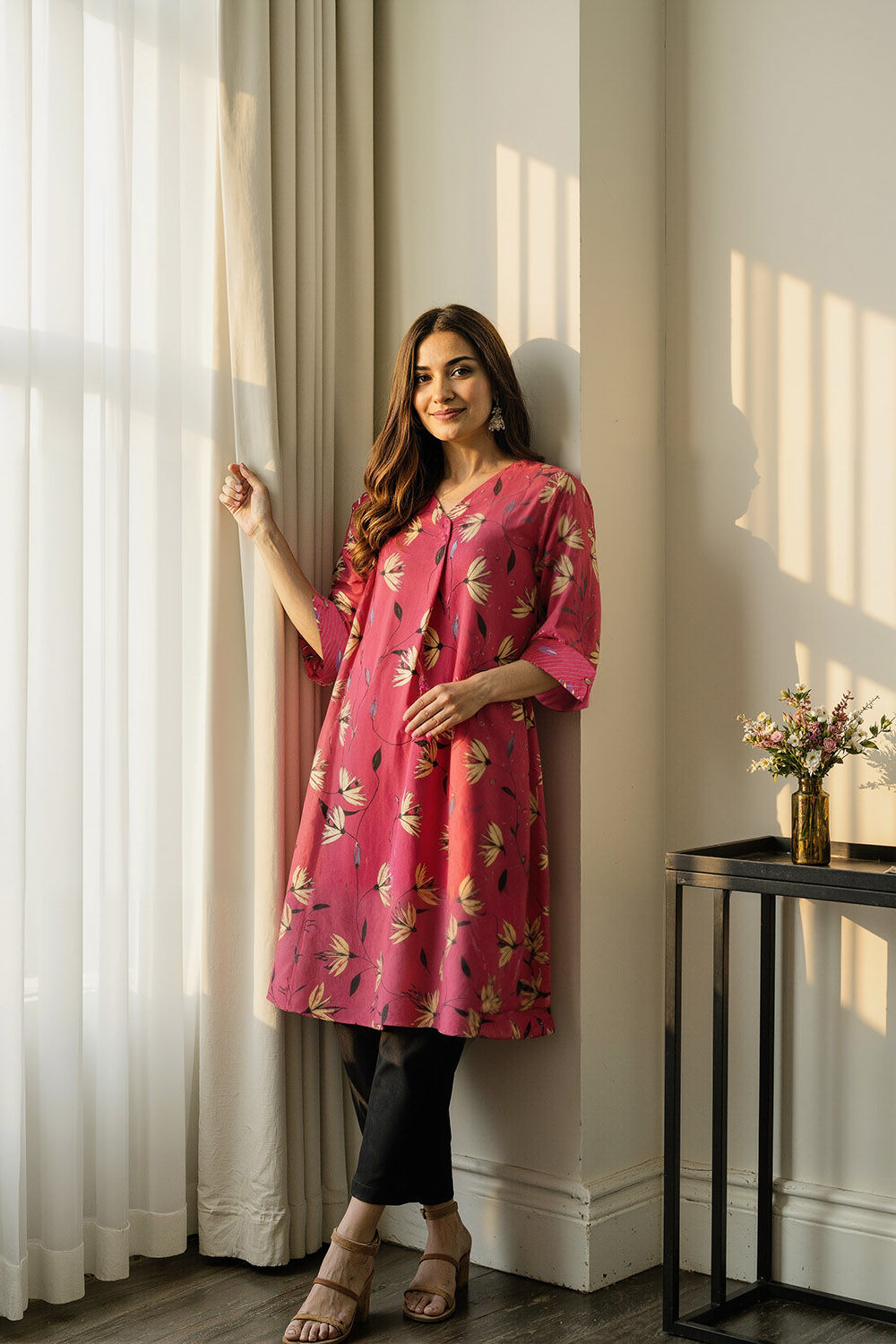 Pink Viscose Embroidered Kurta image number null